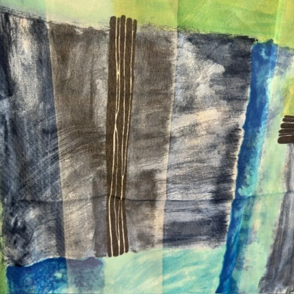 Vintage Abstract Geometric Scarf Blue Green Polyester Made in Italy 31